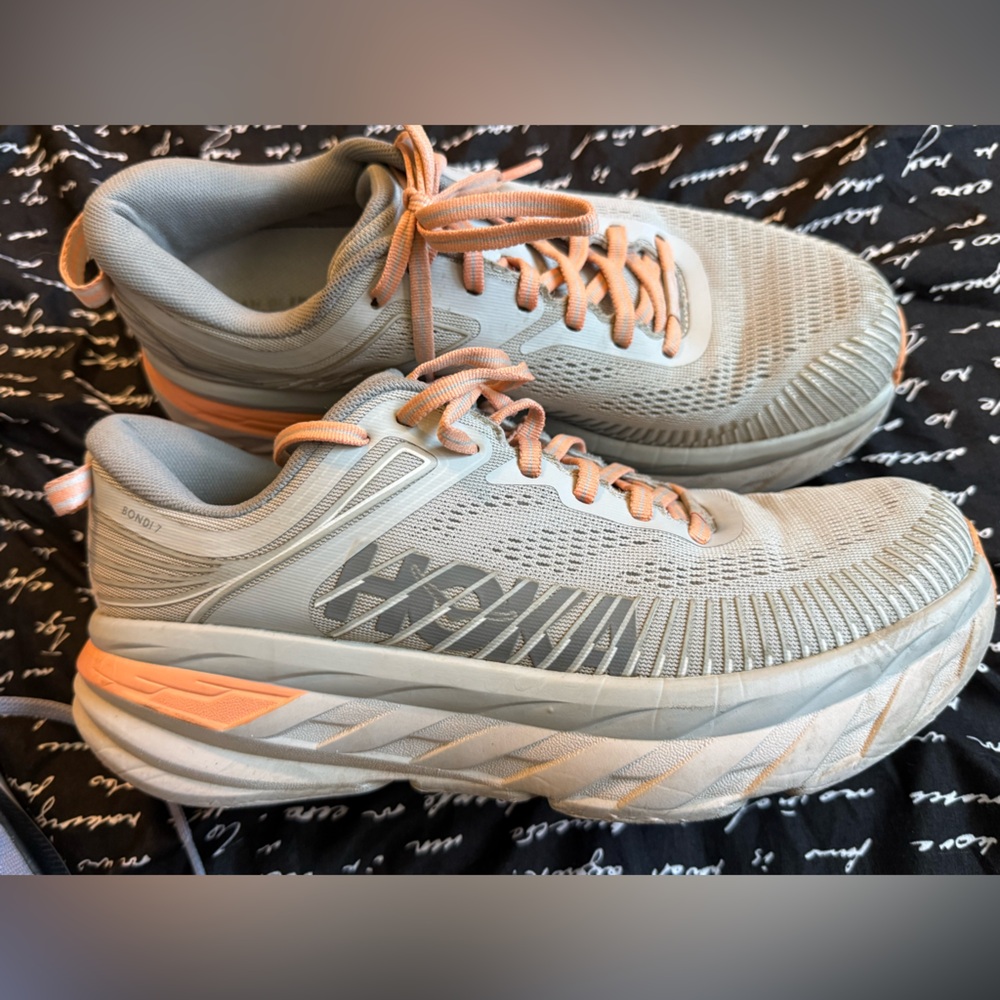 Hoka Women's Athletic Shoes - Light Gray and Peach